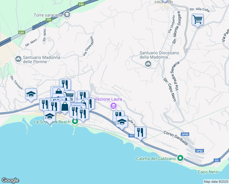 map of restaurants, bars, coffee shops, grocery stores, and more near 20 Corso Garibaldi in Ospedaletti
