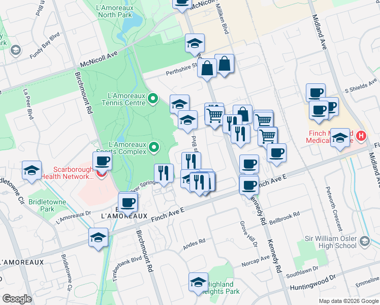 map of restaurants, bars, coffee shops, grocery stores, and more near in Toronto