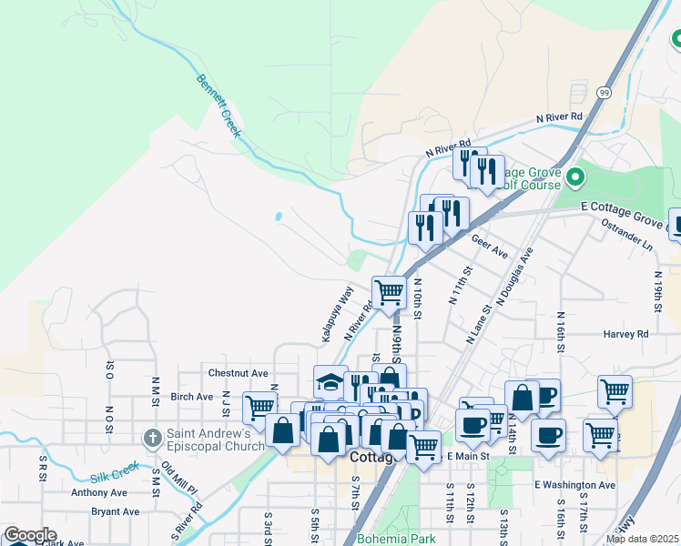 map of restaurants, bars, coffee shops, grocery stores, and more near 435 Holly Avenue in Cottage Grove