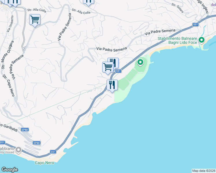 map of restaurants, bars, coffee shops, grocery stores, and more near 19 Corso Guglielmo Marconi in Sanremo