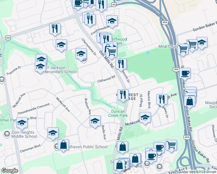 map of restaurants, bars, coffee shops, grocery stores, and more near in Toronto