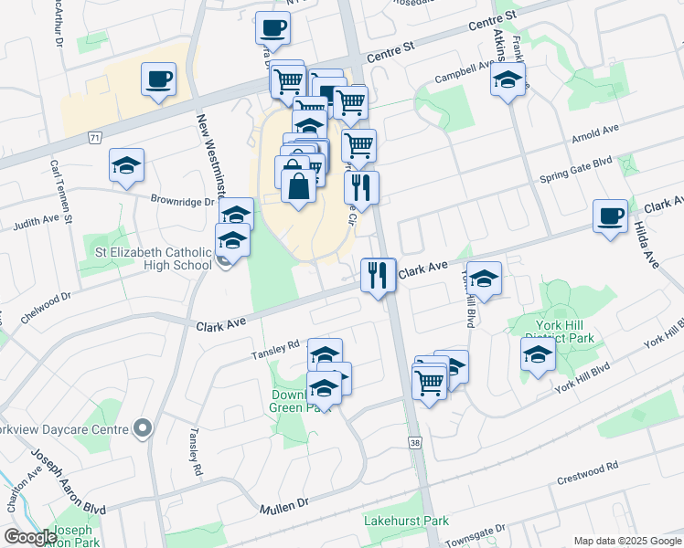map of restaurants, bars, coffee shops, grocery stores, and more near 7420 Bathurst Street in Vaughan