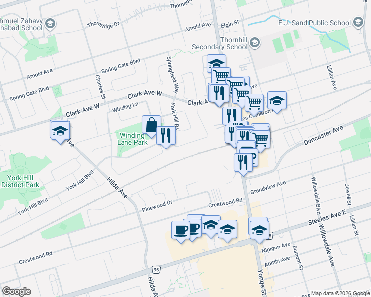 map of restaurants, bars, coffee shops, grocery stores, and more near in Vaughan