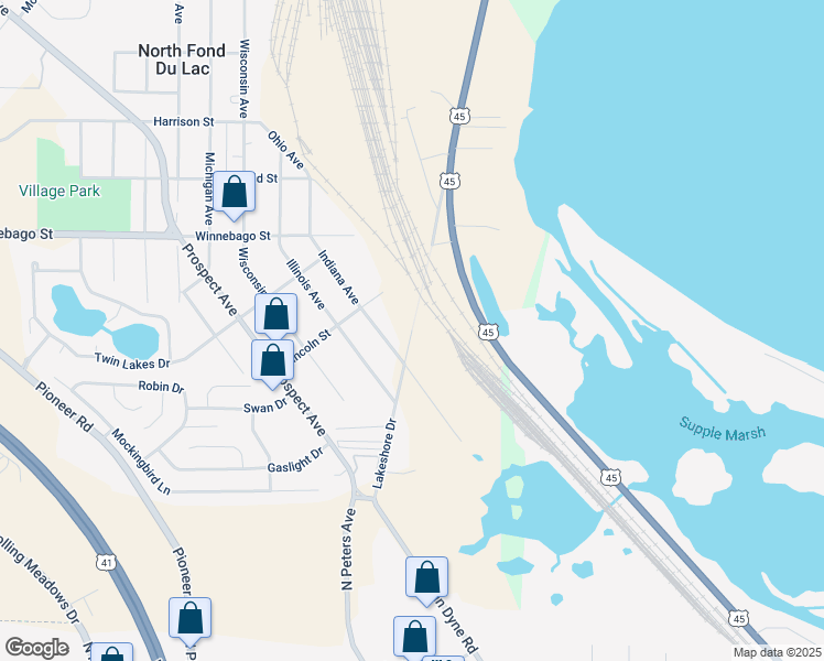map of restaurants, bars, coffee shops, grocery stores, and more near 4 Lakeshore Drive in North Fond du Lac