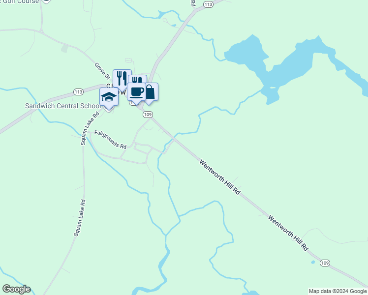 map of restaurants, bars, coffee shops, grocery stores, and more near Main Street in Sandwich