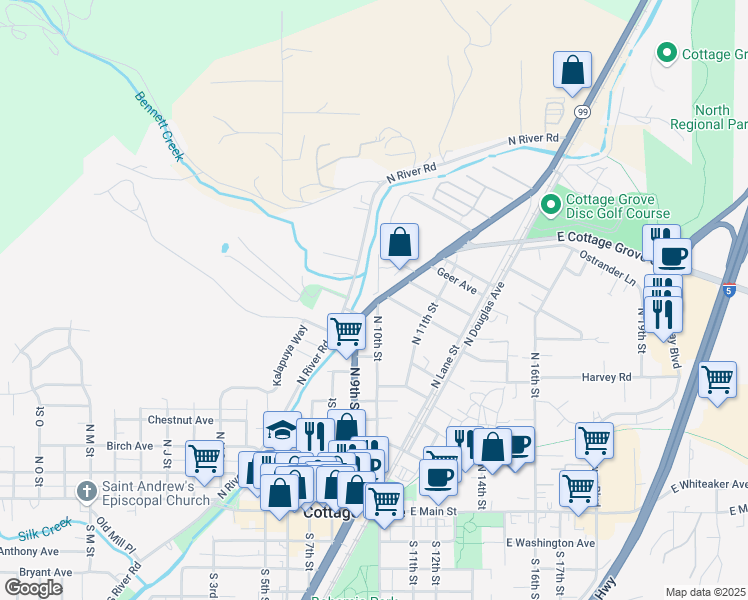 map of restaurants, bars, coffee shops, grocery stores, and more near 1011 North 9th Street in Cottage Grove