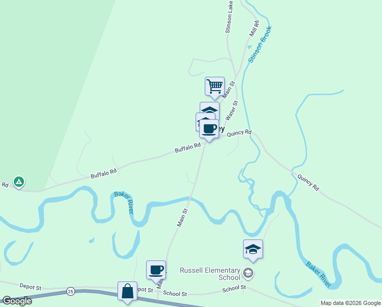 map of restaurants, bars, coffee shops, grocery stores, and more near 12 Buffalo Road in Rumney