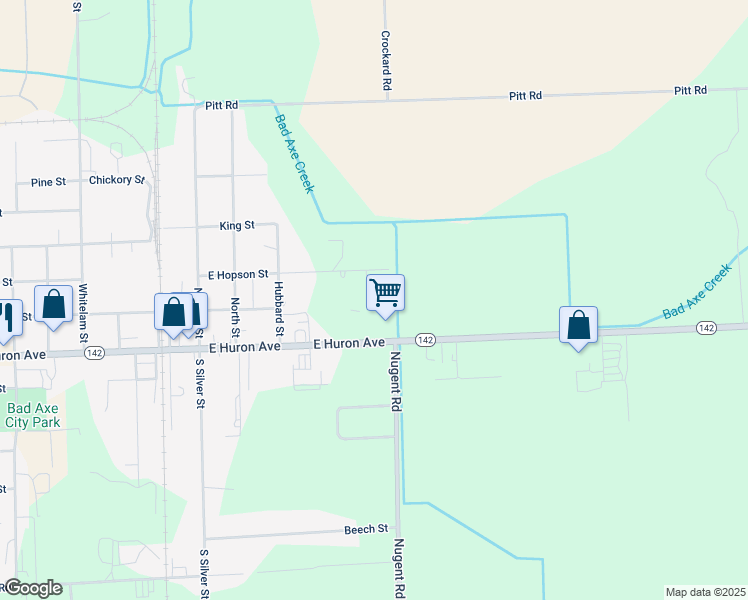 map of restaurants, bars, coffee shops, grocery stores, and more near 1160 East Hopson Street in Bad Axe