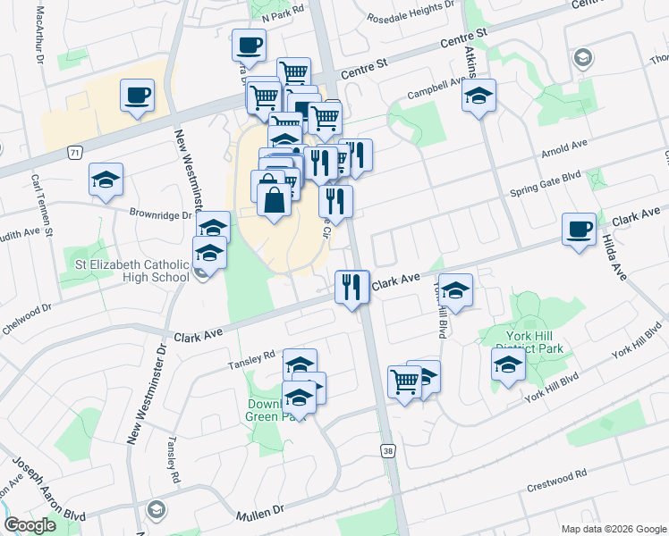 map of restaurants, bars, coffee shops, grocery stores, and more near 7440 Bathurst Street in Vaughan