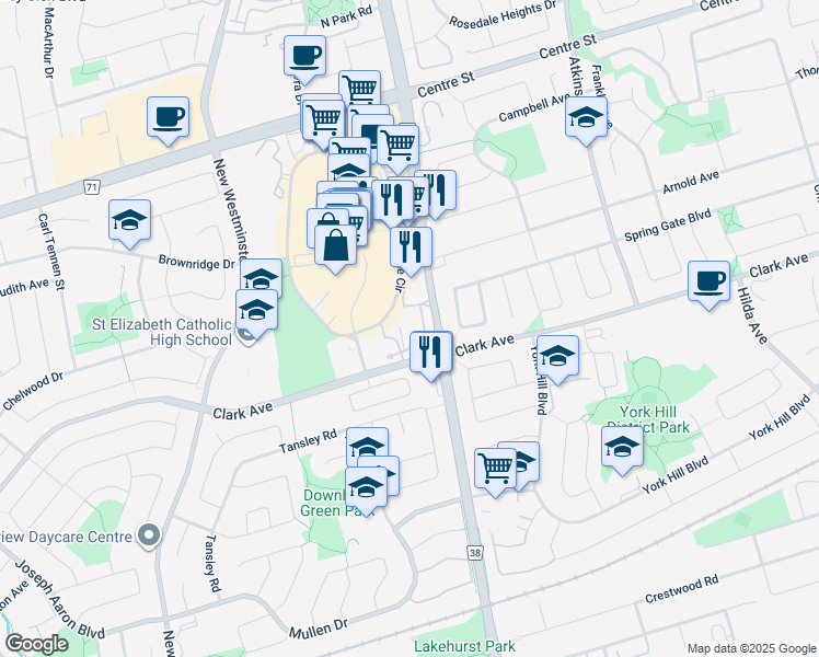 map of restaurants, bars, coffee shops, grocery stores, and more near 7440 Bathurst Street in Vaughan