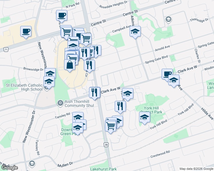 map of restaurants, bars, coffee shops, grocery stores, and more near 103 Thornbury Circle in Vaughan