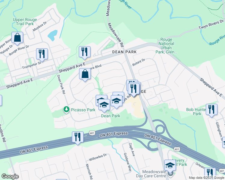 map of restaurants, bars, coffee shops, grocery stores, and more near in Toronto