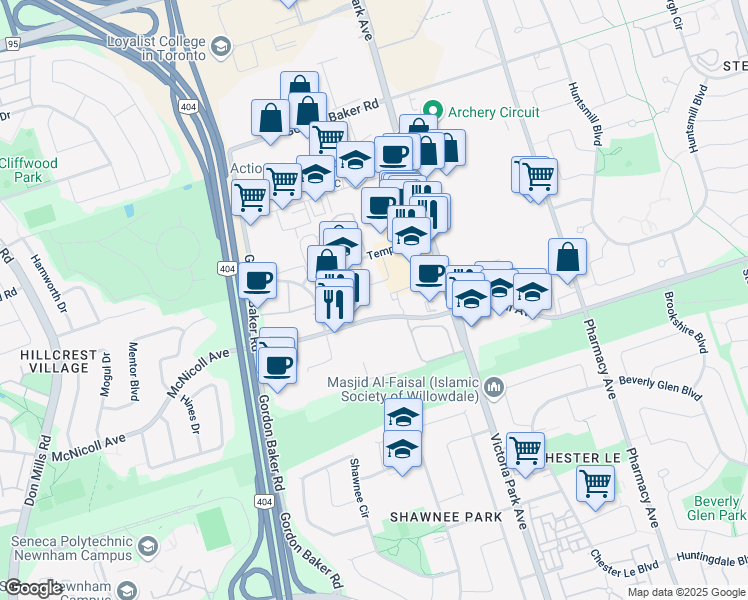 map of restaurants, bars, coffee shops, grocery stores, and more near in Toronto