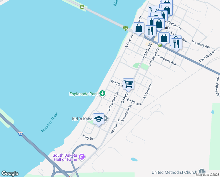 map of restaurants, bars, coffee shops, grocery stores, and more near 218 West 12th Avenue in Chamberlain