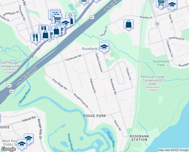 map of restaurants, bars, coffee shops, grocery stores, and more near 522 McLeod Crescent in Pickering