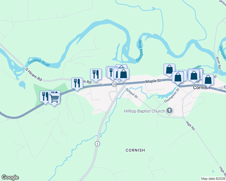 map of restaurants, bars, coffee shops, grocery stores, and more near 16 Trafton Street in Cornish