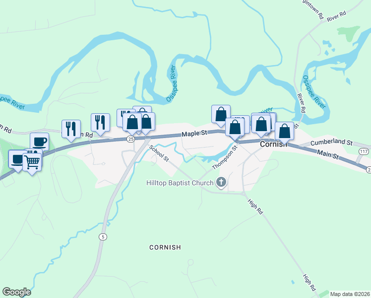 map of restaurants, bars, coffee shops, grocery stores, and more near 4 Back Street in Cornish