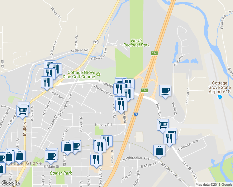 map of restaurants, bars, coffee shops, grocery stores, and more near 1601 Gateway Blvd in Cottage Grove