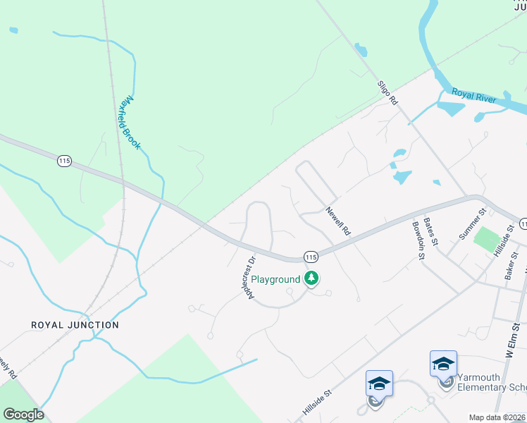 map of restaurants, bars, coffee shops, grocery stores, and more near 60 Rainbow Farm Road in Yarmouth