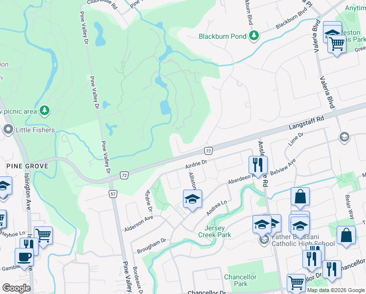 map of restaurants, bars, coffee shops, grocery stores, and more near 85 Cowan Drive in Vaughan