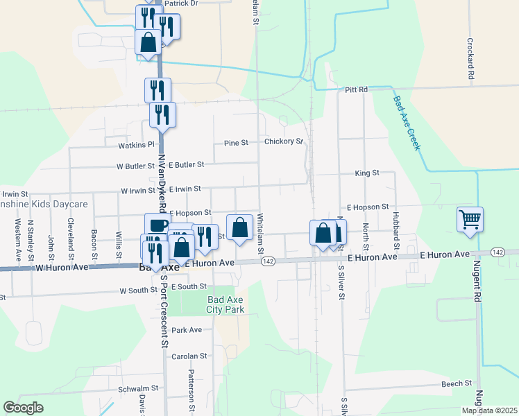 map of restaurants, bars, coffee shops, grocery stores, and more near 311 Whitelam Street in Bad Axe