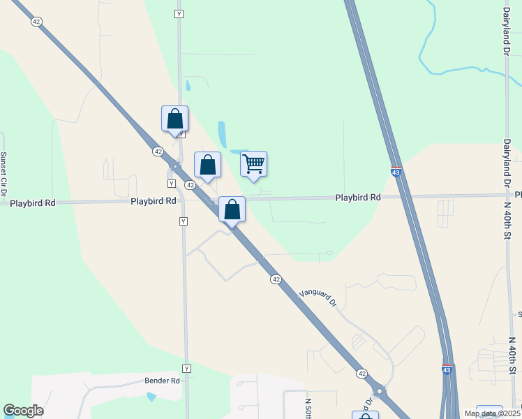 map of restaurants, bars, coffee shops, grocery stores, and more near 5531 Playbird Road in Sheboygan