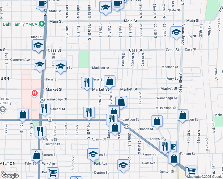 map of restaurants, bars, coffee shops, grocery stores, and more near 700 East Avenue South in La Crosse