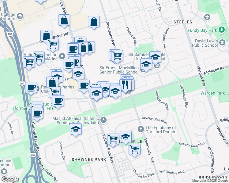 map of restaurants, bars, coffee shops, grocery stores, and more near in Toronto