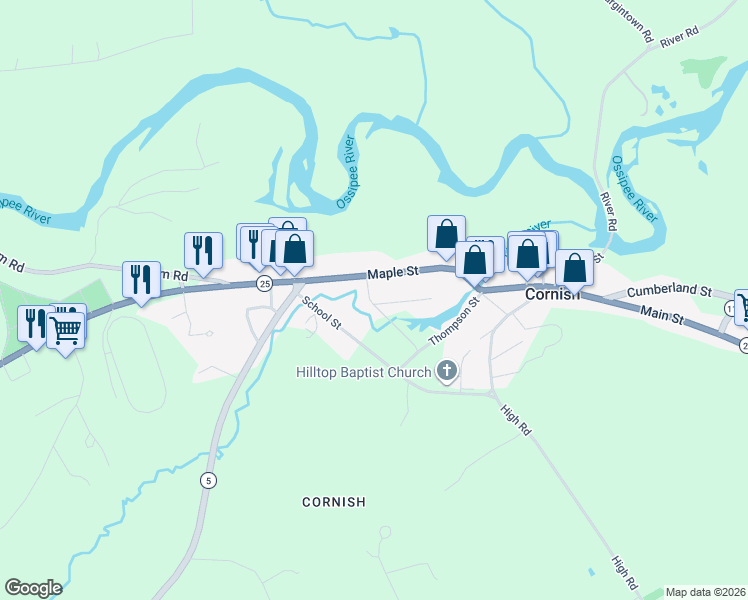 map of restaurants, bars, coffee shops, grocery stores, and more near 4 Back Street in Cornish
