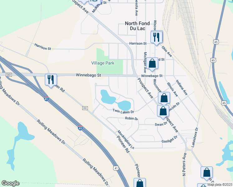 map of restaurants, bars, coffee shops, grocery stores, and more near 1000 Twin Lakes Drive in North Fond du Lac
