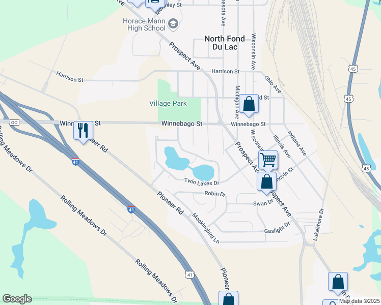 map of restaurants, bars, coffee shops, grocery stores, and more near 1000 Twin Lakes Drive in North Fond du Lac
