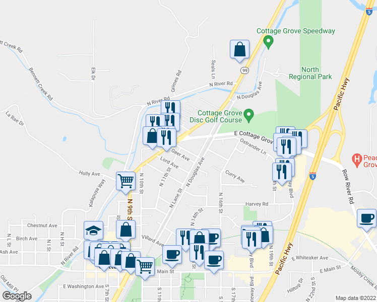 map of restaurants, bars, coffee shops, grocery stores, and more near 1123 East Chamberlain Avenue in Cottage Grove