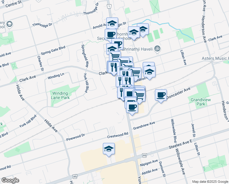map of restaurants, bars, coffee shops, grocery stores, and more near 81 Joanna Crescent in Vaughan