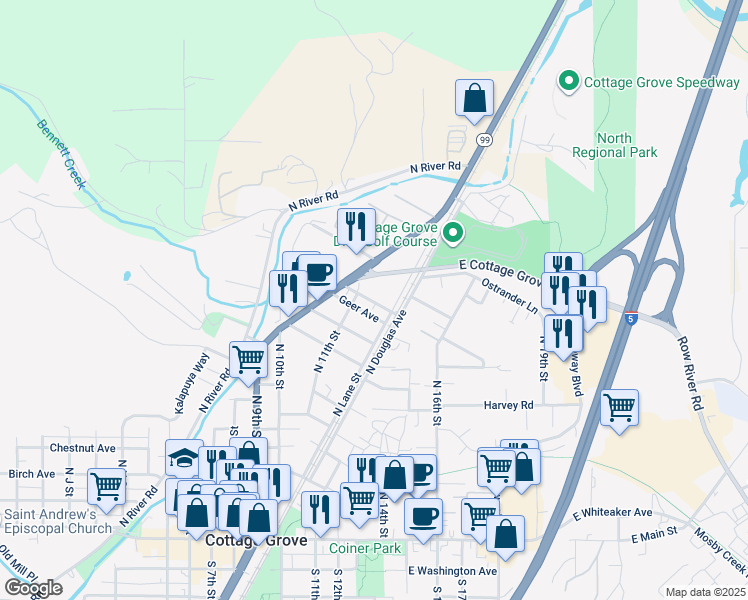 map of restaurants, bars, coffee shops, grocery stores, and more near 1125 East Chamberlain Avenue in Cottage Grove