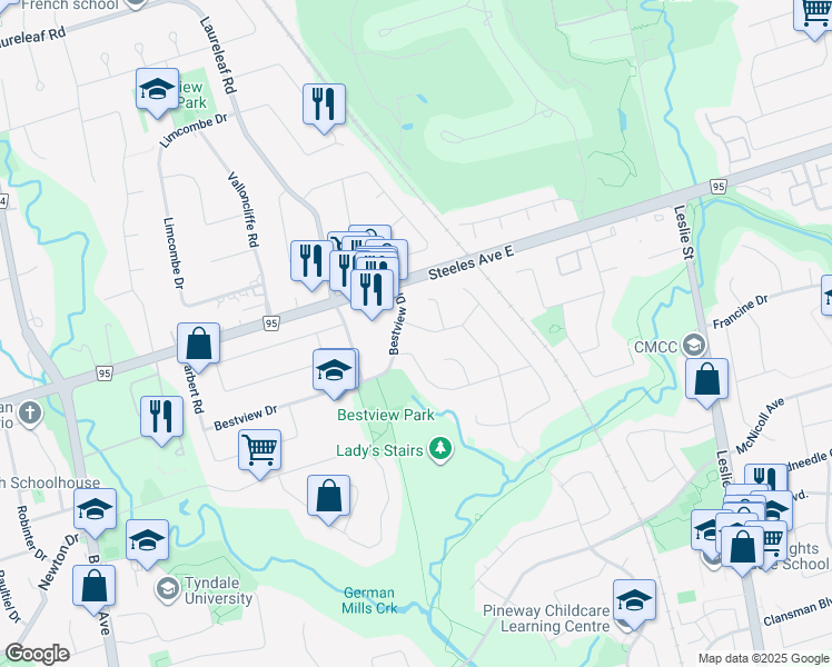 map of restaurants, bars, coffee shops, grocery stores, and more near in Toronto
