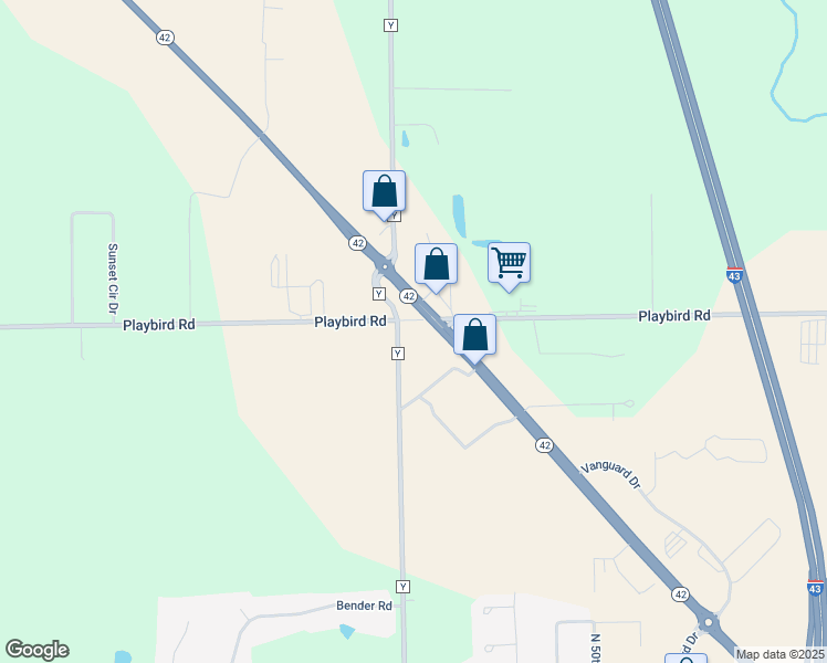 map of restaurants, bars, coffee shops, grocery stores, and more near 5531 Playbird Road in Sheboygan