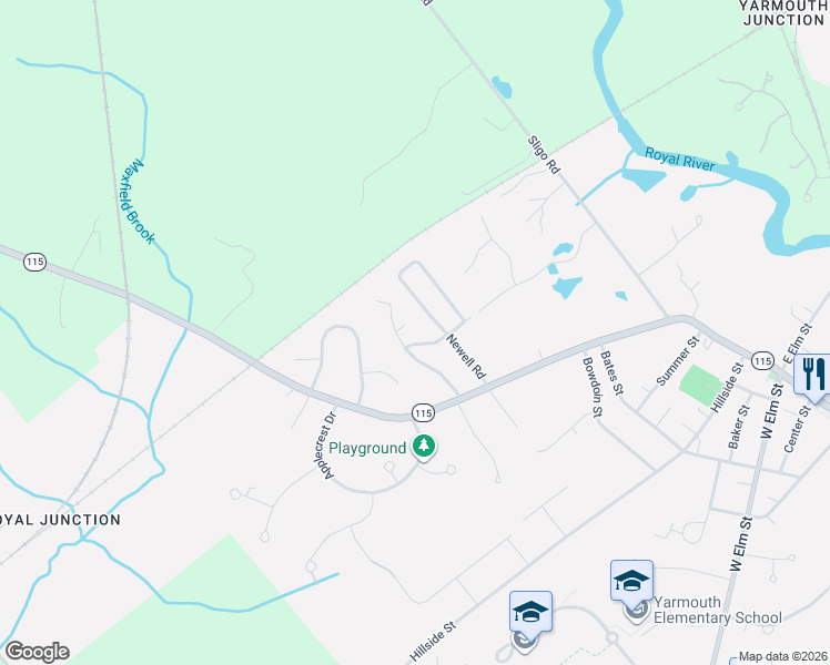 map of restaurants, bars, coffee shops, grocery stores, and more near 18 Deacon Road in Yarmouth