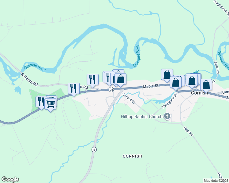 map of restaurants, bars, coffee shops, grocery stores, and more near 16 Trafton Street in Cornish