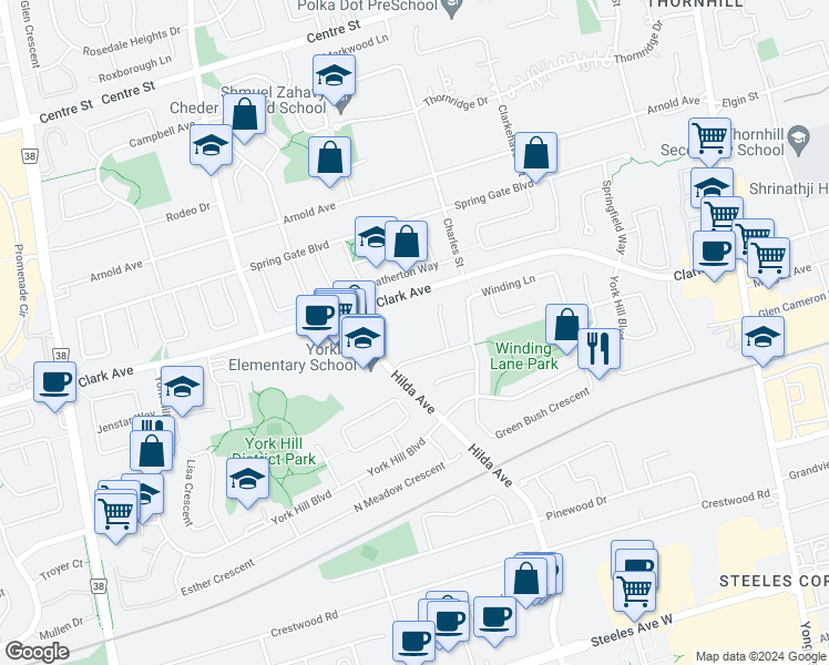 map of restaurants, bars, coffee shops, grocery stores, and more near in Vaughan