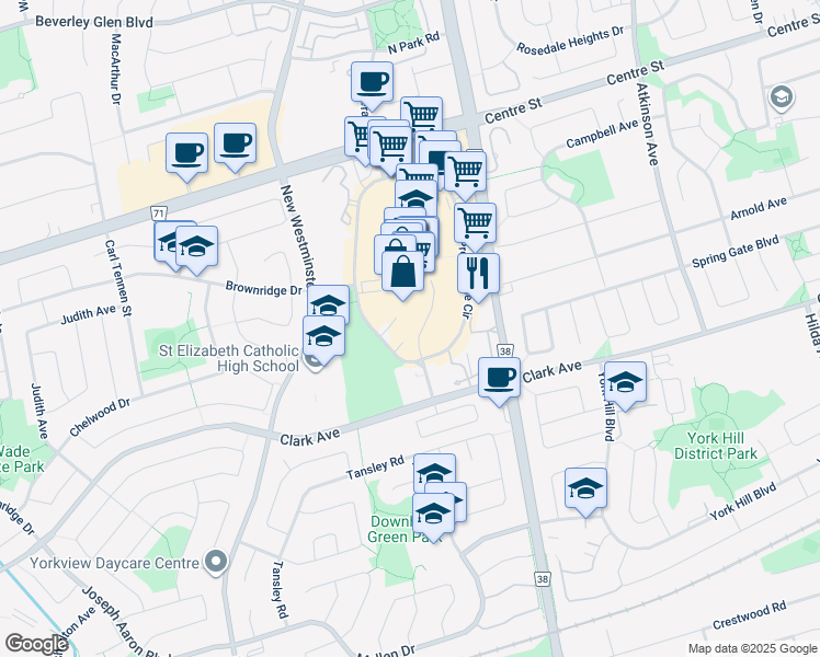 map of restaurants, bars, coffee shops, grocery stores, and more near 60 Promenade Cir in Vaughan
