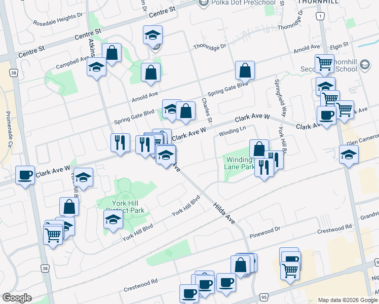 map of restaurants, bars, coffee shops, grocery stores, and more near in Vaughan