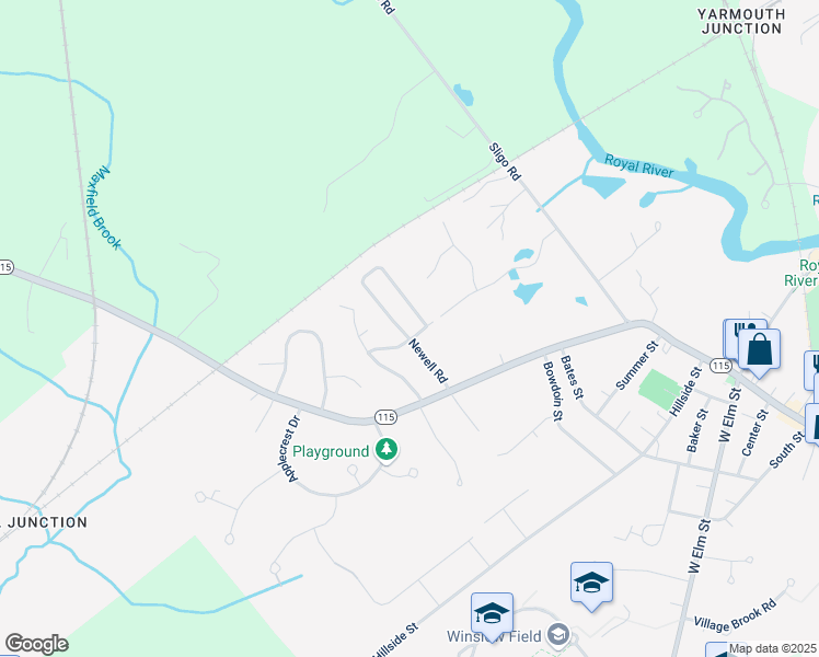 map of restaurants, bars, coffee shops, grocery stores, and more near 41 Newell Road in Yarmouth