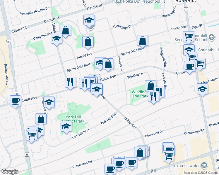 map of restaurants, bars, coffee shops, grocery stores, and more near 333 Clark Avenue West in Vaughan