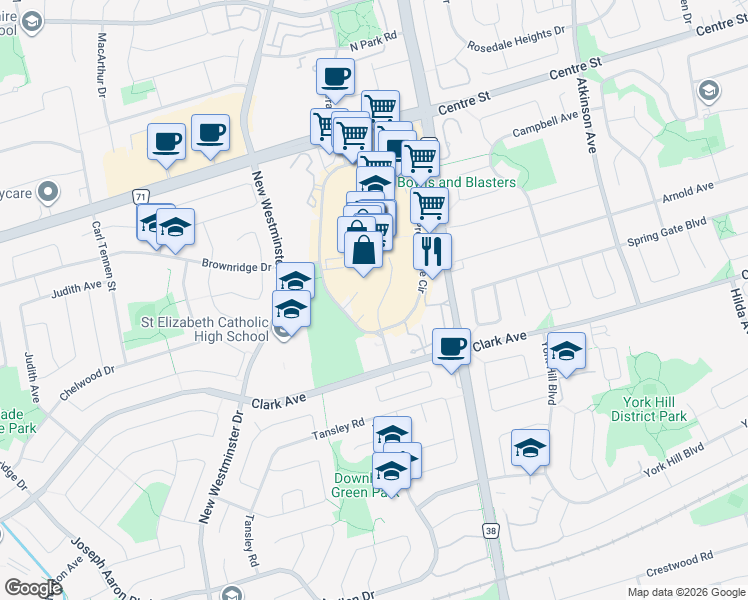 map of restaurants, bars, coffee shops, grocery stores, and more near 60 Promenade Cir in Vaughan