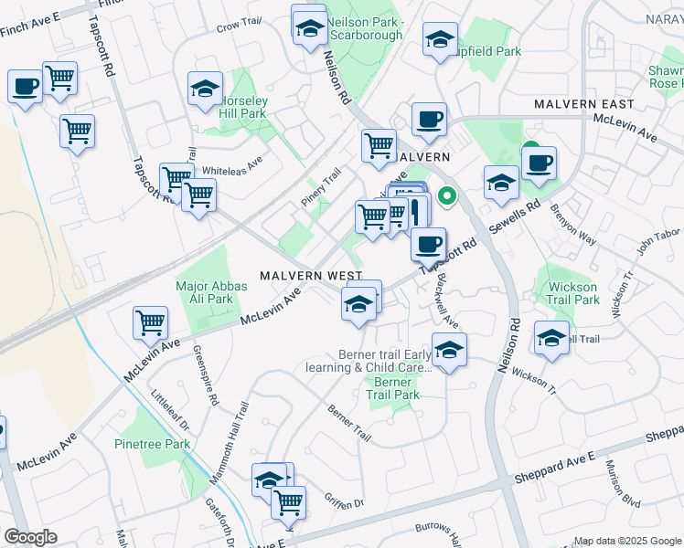 map of restaurants, bars, coffee shops, grocery stores, and more near in Toronto