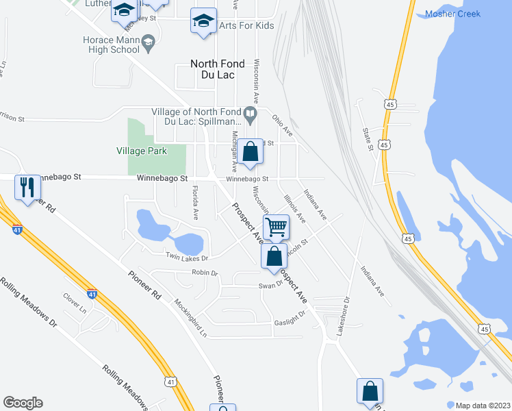 map of restaurants, bars, coffee shops, grocery stores, and more near 519 Wisconsin Avenue in North Fond du Lac