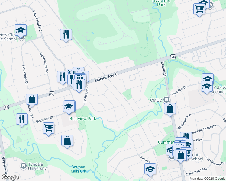 map of restaurants, bars, coffee shops, grocery stores, and more near in Toronto