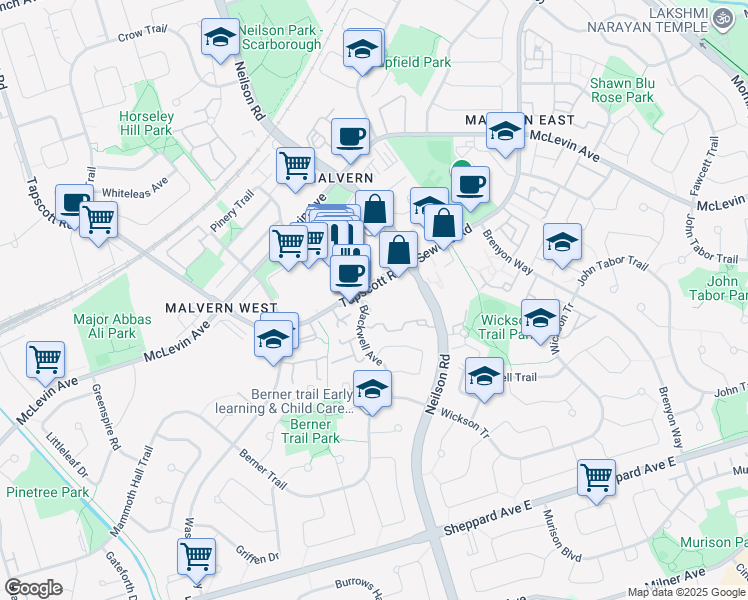 map of restaurants, bars, coffee shops, grocery stores, and more near 99 Blackwell Avenue in Toronto