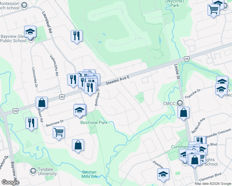 map of restaurants, bars, coffee shops, grocery stores, and more near in Toronto