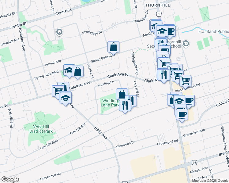 map of restaurants, bars, coffee shops, grocery stores, and more near 64 Joshua Court in Vaughan